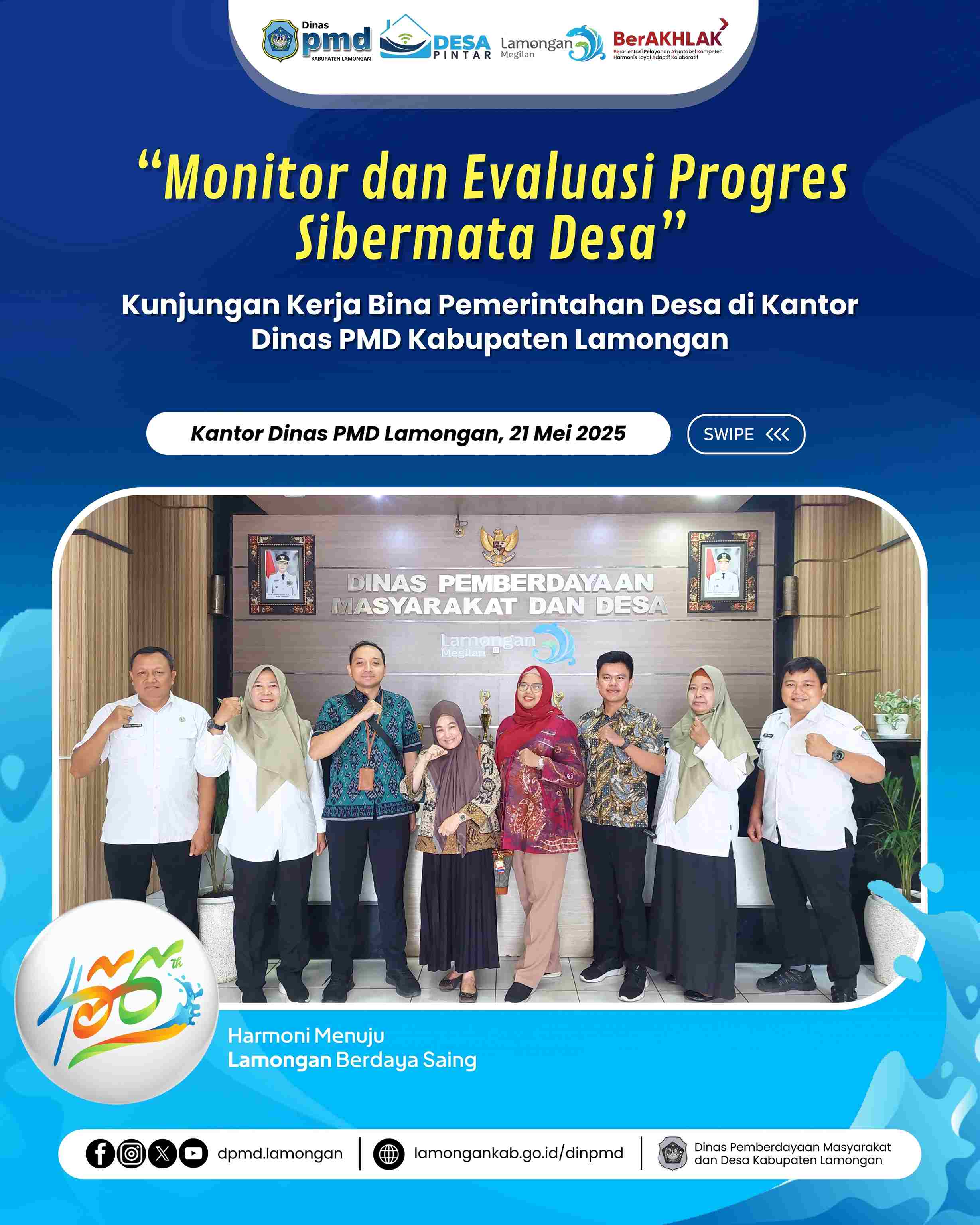 “MONITOR DAN EVALUASI PROGRES SIBERMATA DESA” - KUNJUNGAN KERJA BINA PEMERINTAHAN DESA DI KANTOR DINAS PMD KABUPATEN LAMONGAN