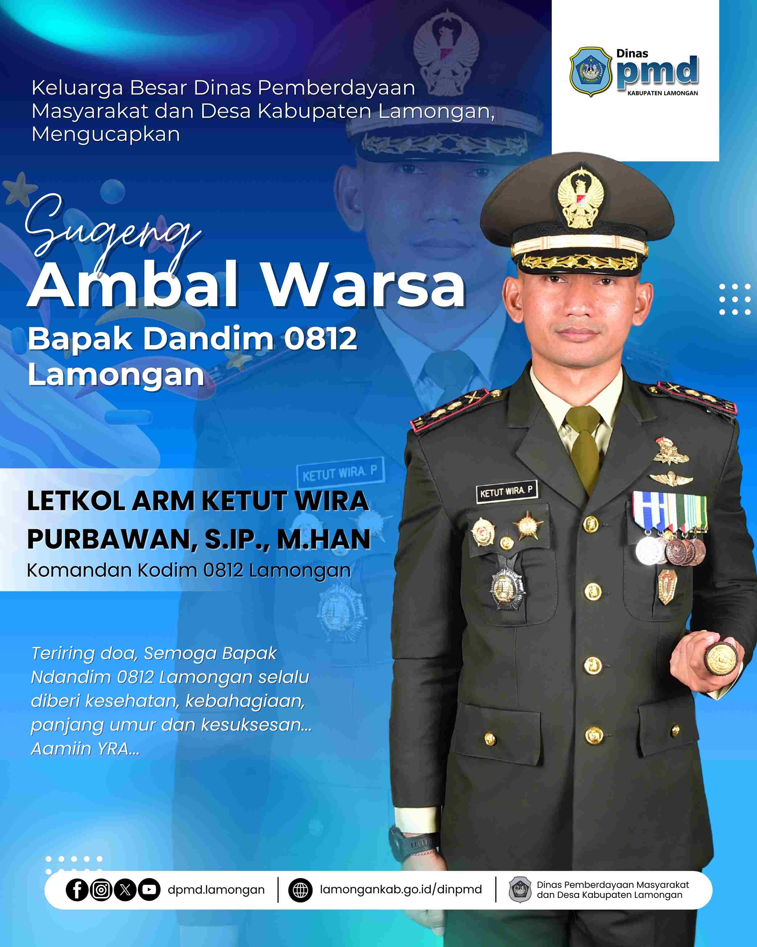 Sugeng Ambal Warsa Bapak Dandim 0812/Lamongan, LETKOL ARM KETUT WIRA PURBAWAN, S.IP., M.HAN