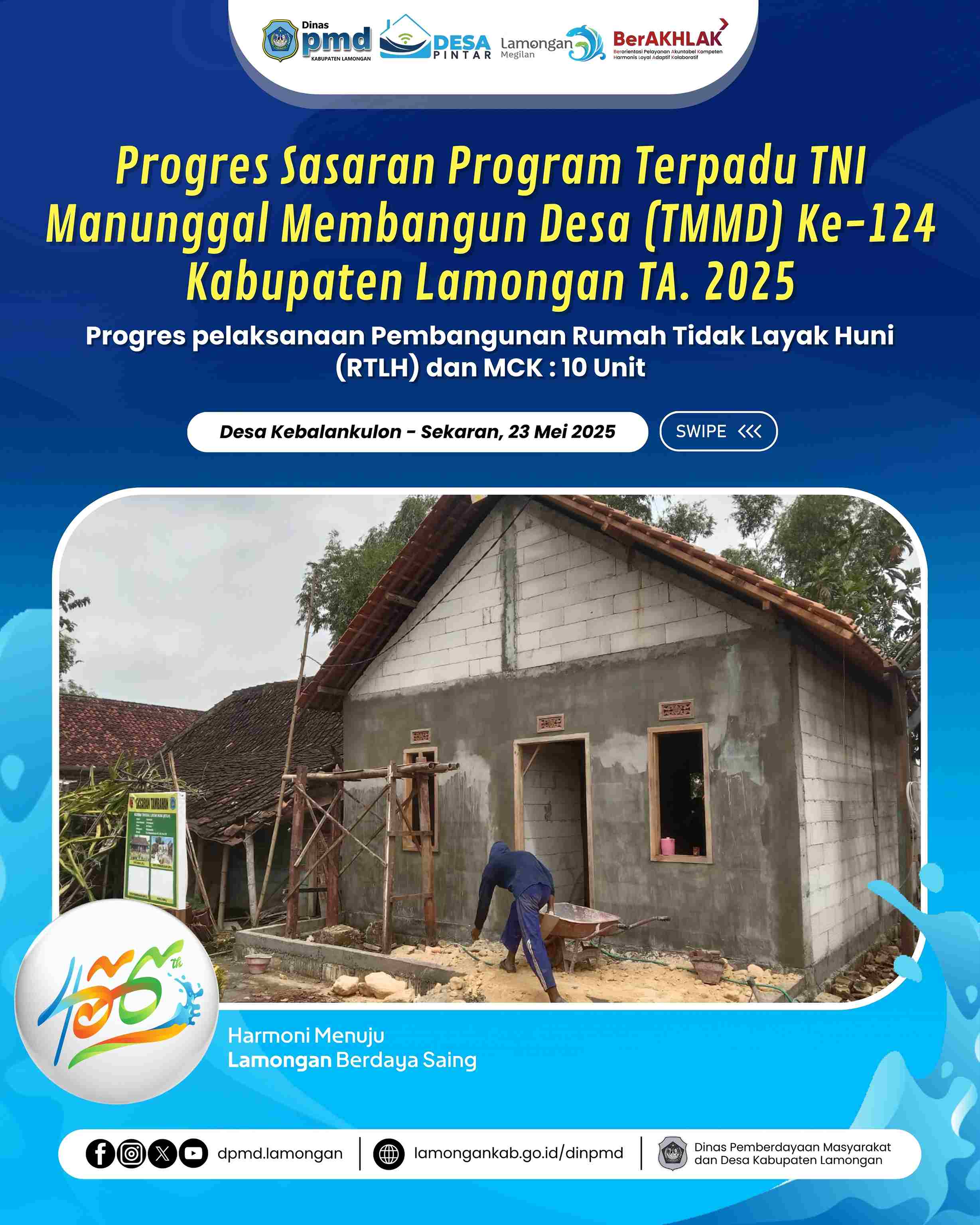 PROGRES SASARAN PROGRAM TERPADU TNI MANUNGGAL MEMBANGUN DESA KE-124 KABUPATEN LAMONGAN TA. 2025