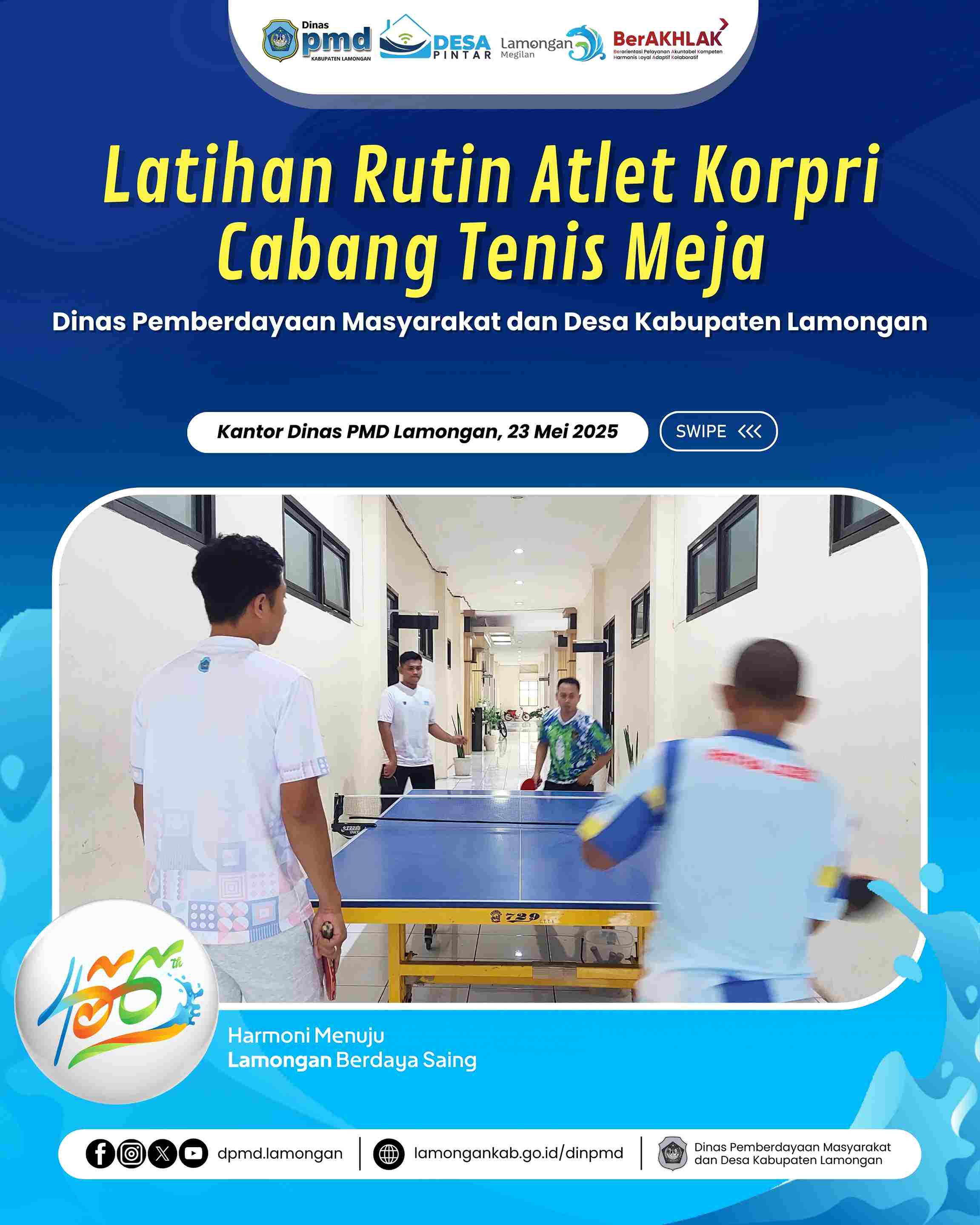 LATIHAN RUTIN ATLET KORPRI CABANG TENIS MEJA DINAS PEMBERDAYAAN MASYARAKAT DAN DESA KABUPATEN LAMONGAN