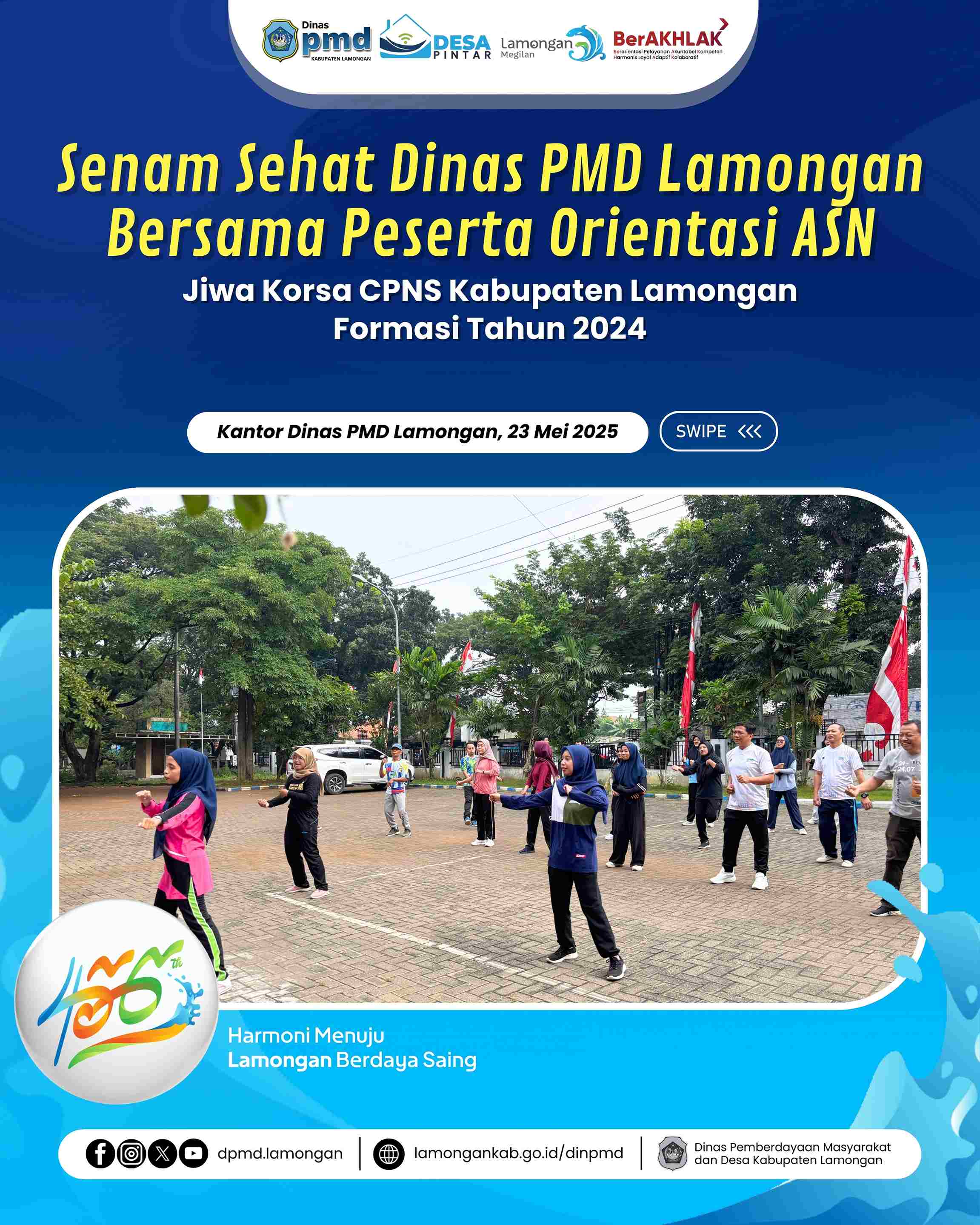 SENAM SEHAT DINAS PMD LAMONGAN BERSAMA PESERTA ORIENTASI ASN JIWA KORSA CPNS KABUPATEN LAMONGAN FORMASI TAHUN 2024