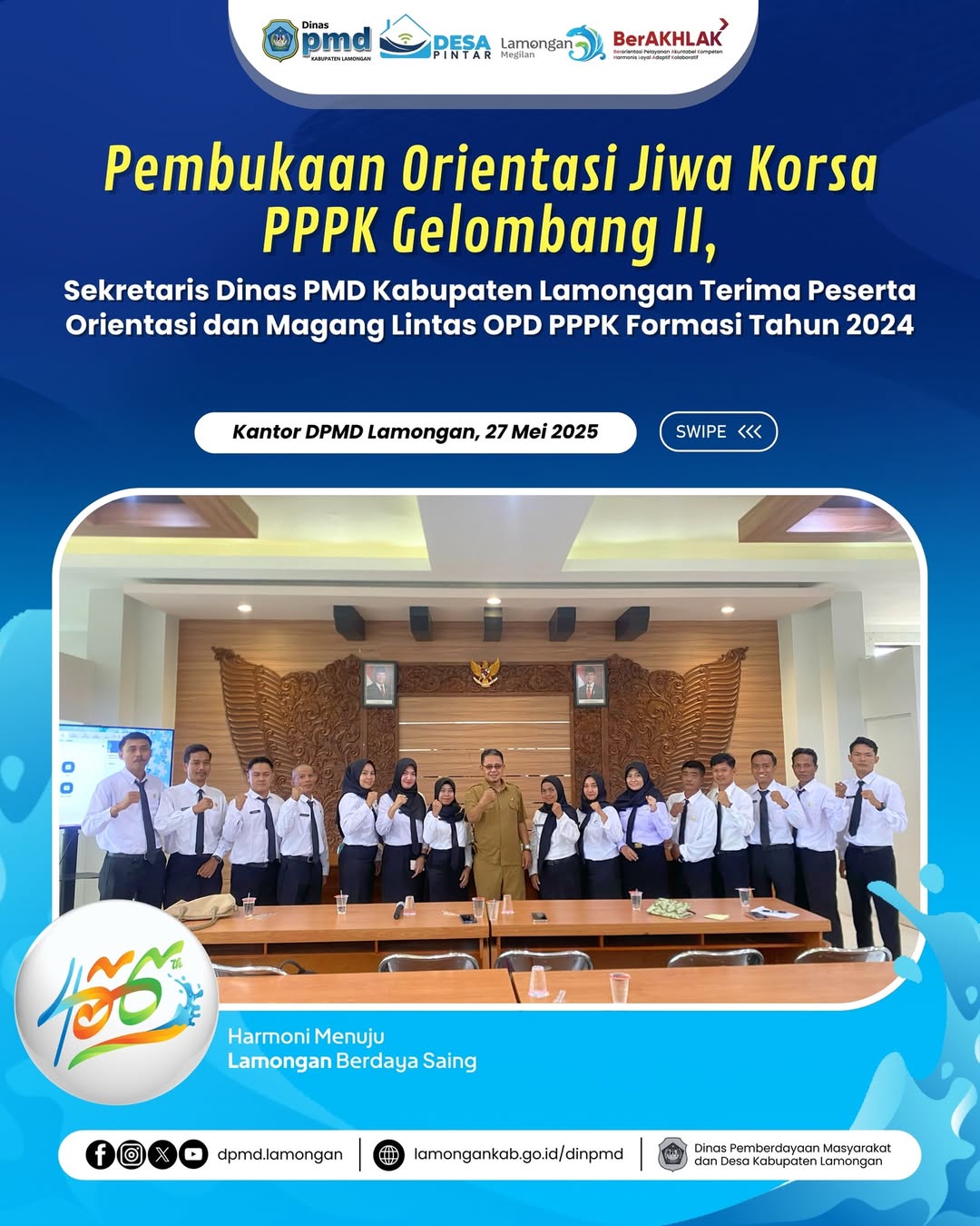 Foto: PEMBUKAAN ORIENTASI JIWA KORSA PPPK GELOMBANG II, SEKRETARIS DINAS PMD KABUPATEN LAMONGAN TERIMA PESERTA ORIENTASI DAN MAGANG LINTAS OPD PPPK FORMASI TAHUN 2024