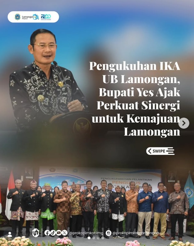 Foto: PENGUKUHAN IKA UB LAMONGAN, BUPATI YES AJAK PERKUAT SINERGI UNTUK KEMAJUAN LAMONGAN