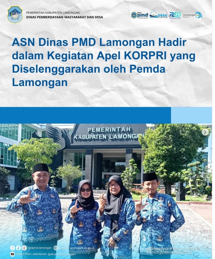 Foto: ASN DINAS PMD LAMONGAN HADIR DALAM KEGIATAN APEL KORPRI YANG DISELENGGARAKAN OLEH PEMDA LAMONGAN