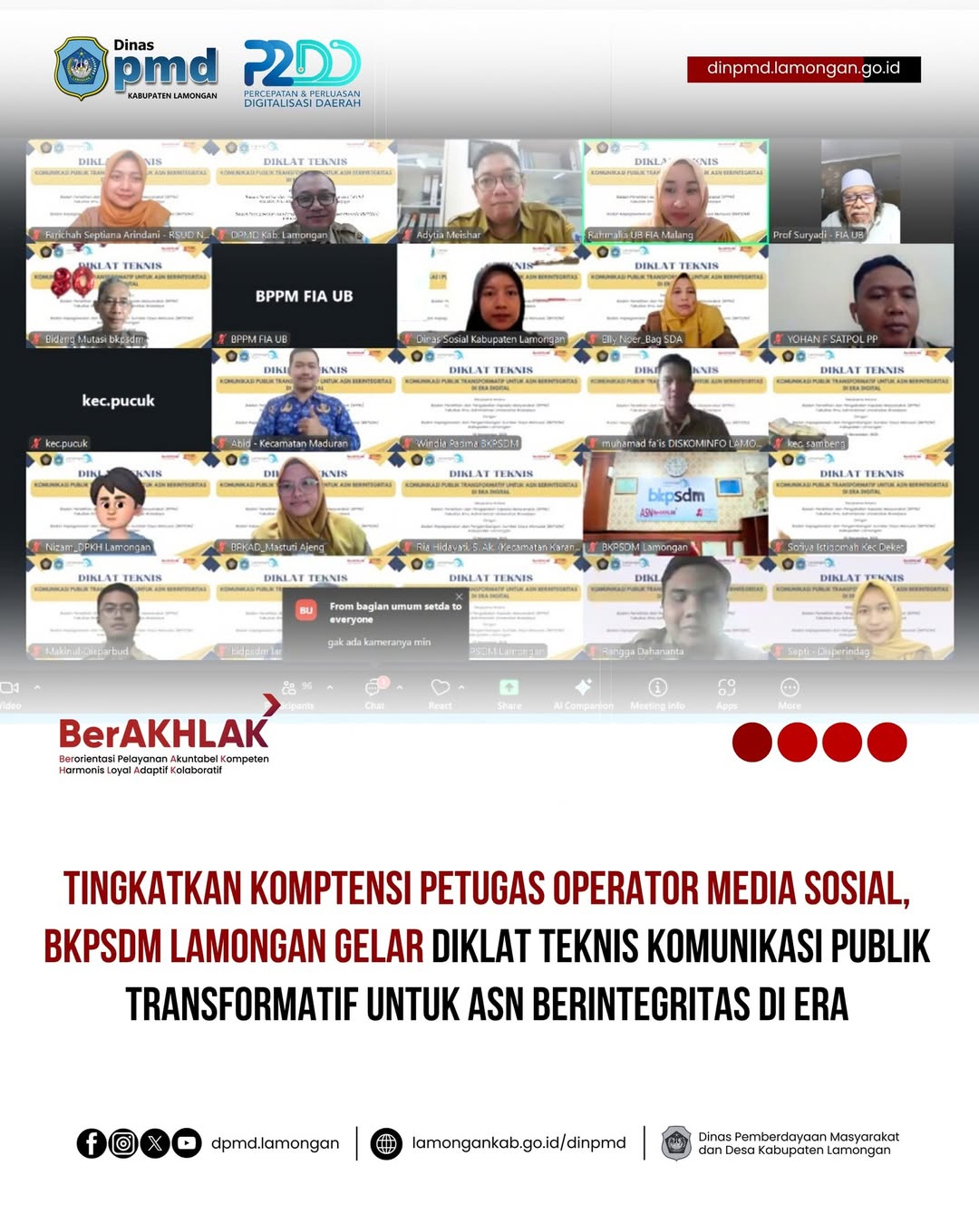 Foto: TINGKATKAN KOMPTENSI PETUGAS OPERATOR MEDIA SOSIAL, BKPSDM LAMONGAN GELAR DIKLAT TEKNIS KOMUNIKASI PUBLIK TRANSFORMATIF UNTUK ASN BERINTEGRITAS