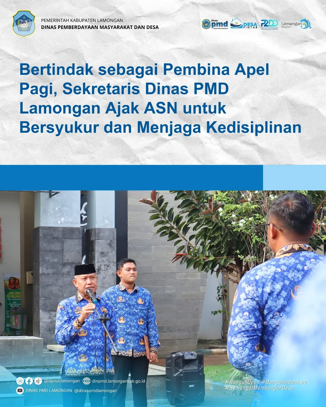 Foto: BERTINDAK SEBAGAI PEMBINA APEL PAGI, SEKRETARIS DINAS PMD LAMONGAN AJAK ASN UNTUK BERSYUKUR DAN MENJAGA KEDISIPLINAN