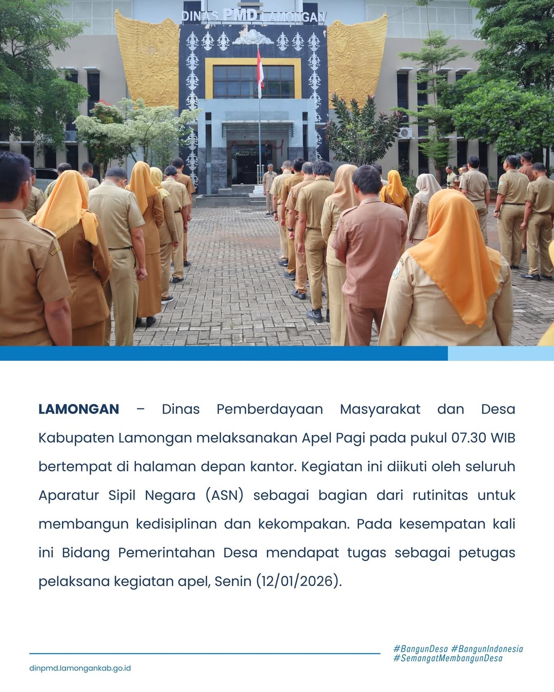 Foto: SELALU JAGA KEKOMPAKAN DAN ERATKAN KERJASAMA ANTAR PEGAWAI, APEL PAGI DINAS PMD LAMONGAN