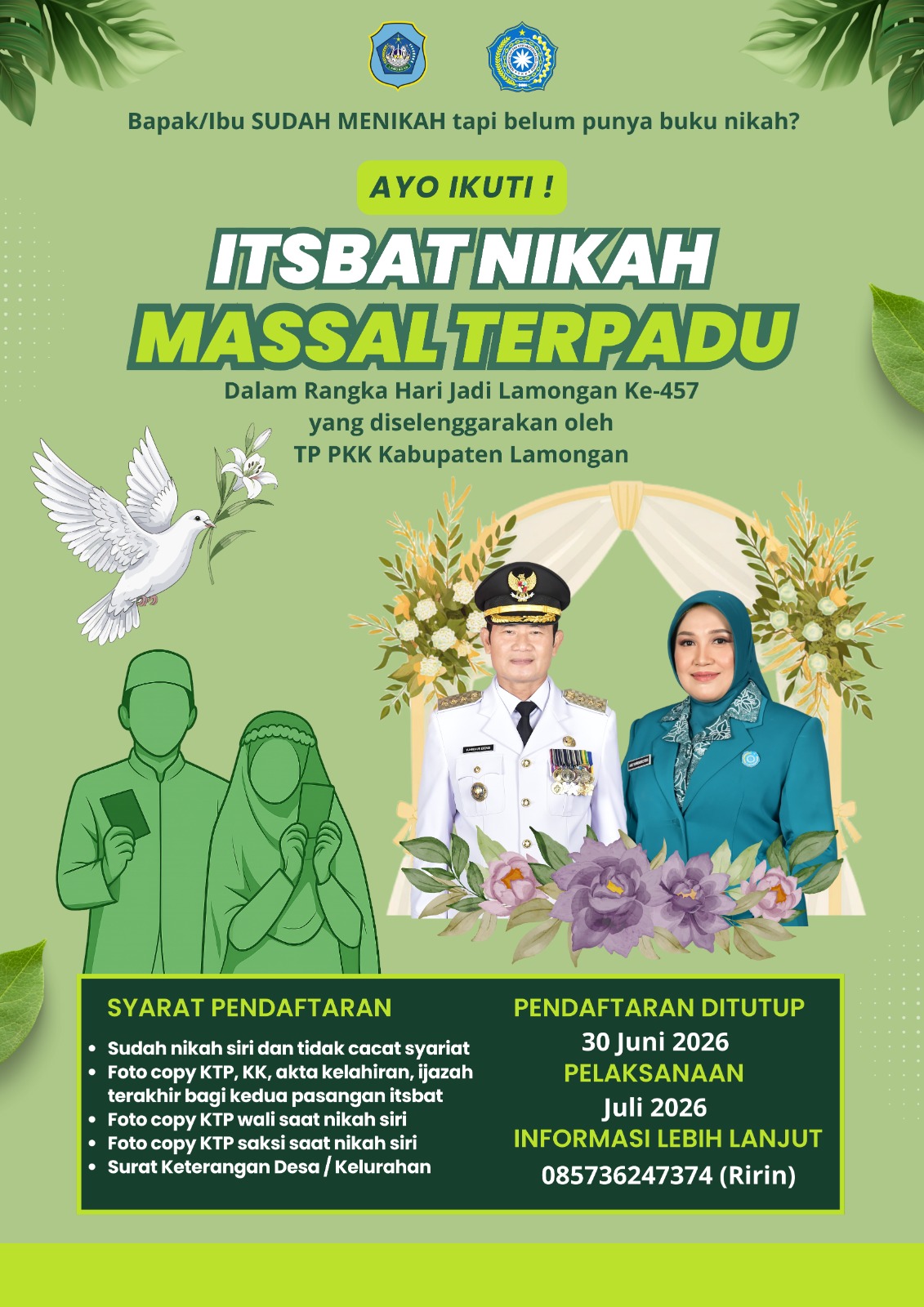 Foto: PENGUMUMAN PELAKSANAAN ITSBAT NIKAH MASSAL TERPADU KABUPATEN LAMONGAN TAHUN 2026