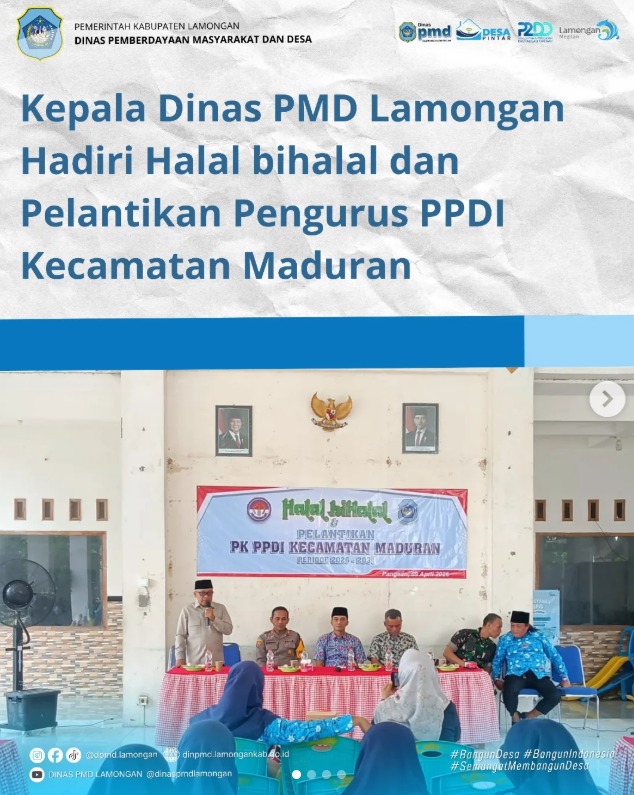 Foto: KEPALA DINAS PMD LAMONGAN HADIRI HALAL BIHALAL DAN PELANTIKAN PENGURUS PPDI KECAMATAN MADURAN