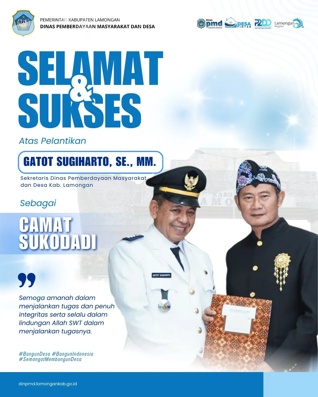 Foto: SELAMAT & SUKSES atas pelantikan : Bapak GATOT SUGIHARTO, SE., MM (Sekretaris Dinas PMD Kab. Lamongan)
