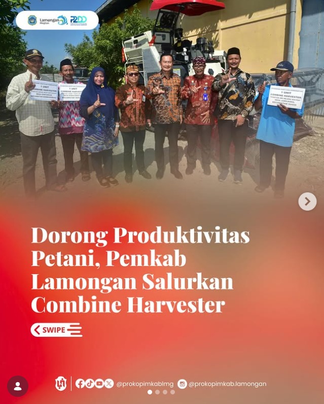Foto: DORONG PRODUKTIVITAS PETANI, PEMKAB LAMONGAN SALURKAN COMBINE HARVESTER