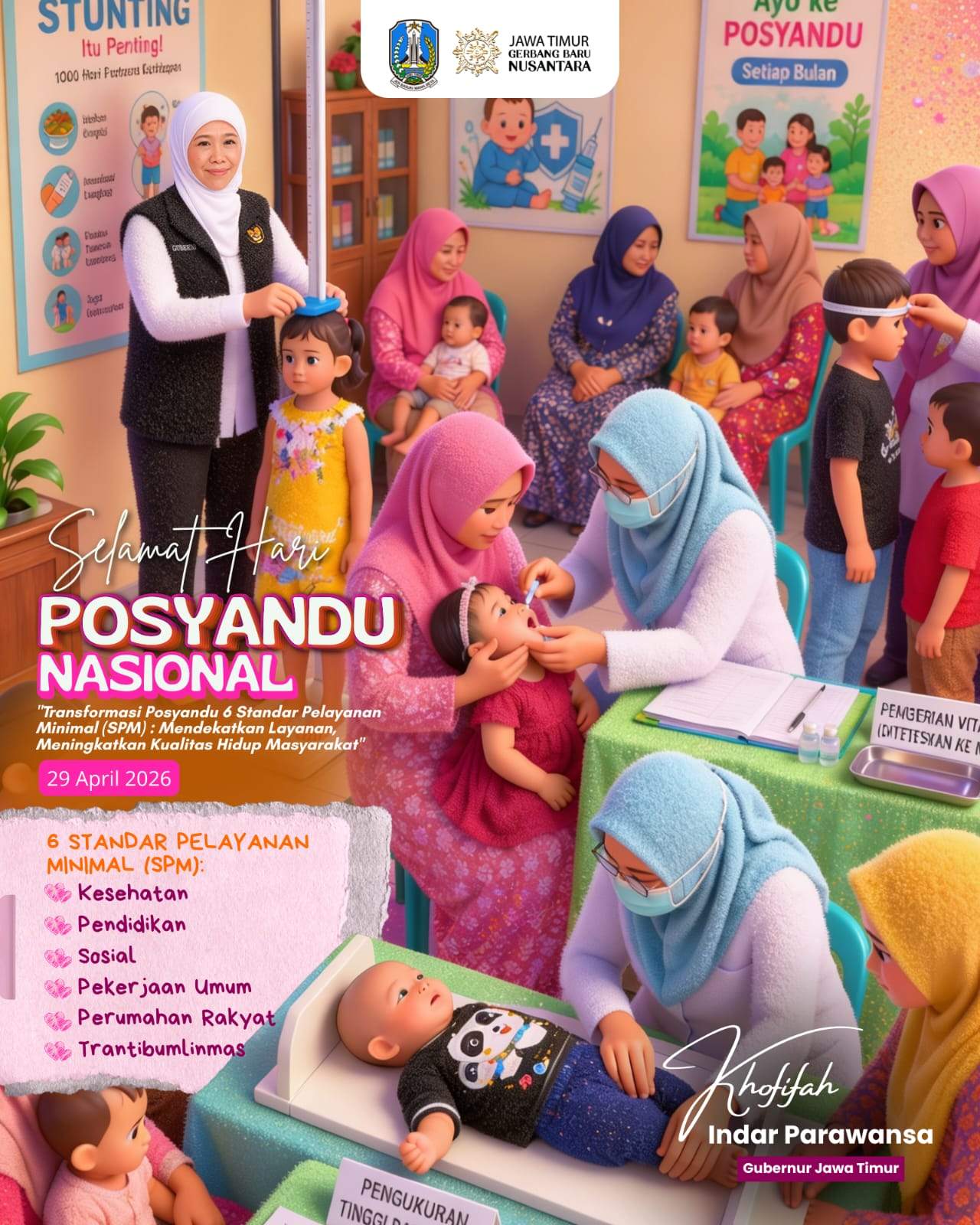 Foto: Peringatan Hari Posyandu Nasional 2026, Gubernur Khofifah Tekankan Peran Strategis Posyandu Berbasis 6 SPM Untuk Dekatkan Layanan Dasar dan Tingkatkan Kualitas Hidup Masyarakat