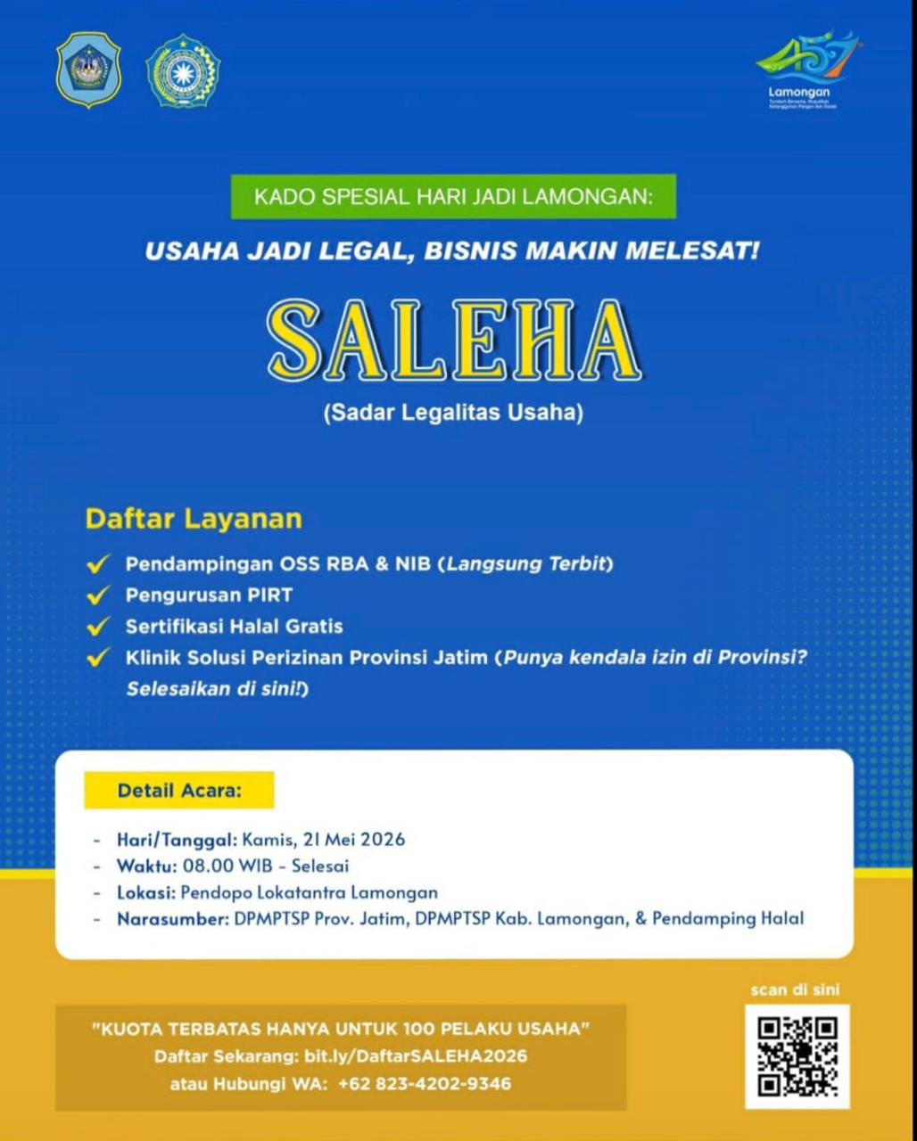 Foto: PROGRAM SALEHA DORONG PELAKU USAHA LAMONGAN SADAR LEGALITAS USAHA