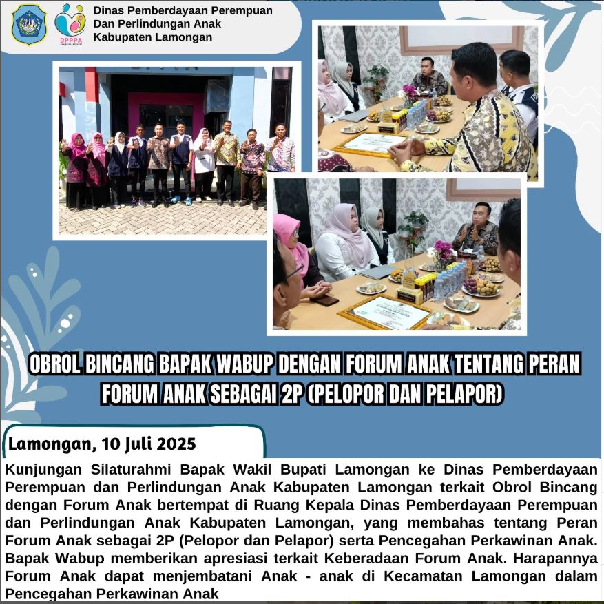 Foto: Wakil Bupati Lamongan Gelar Obrol Bincang dengan Forum Anak: Bahas Peran Pelopor dan Pelapor Cegah Perkawinan Anak