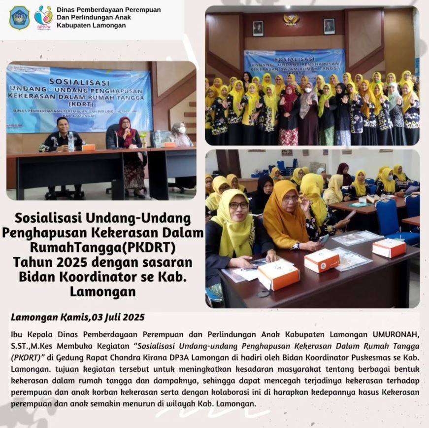 Foto: Sosialisasi Pencegahan dan Penghapusan KDRT: Bidan Koordinator se-Lamongan Dibekali Pengetahuan Perlindungan Perempuan dan Anak