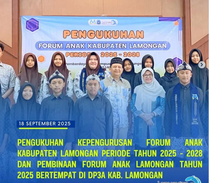 Foto: Pengukuhan Kepengurusan Forum Anak Kabupaten Lamongan Periode 2025–2028 dan Pembinaan Forum Anak Tahun 2025