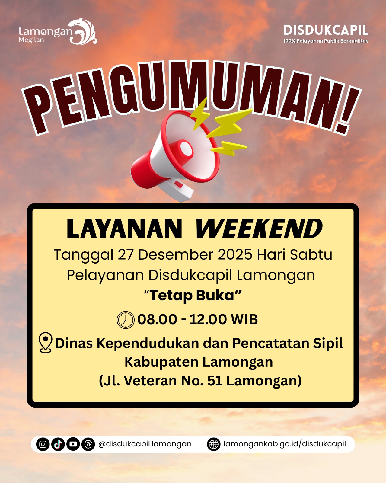 Foto: 📢 Pengumuman Layanan Weekend Disdukcapil Lamongan