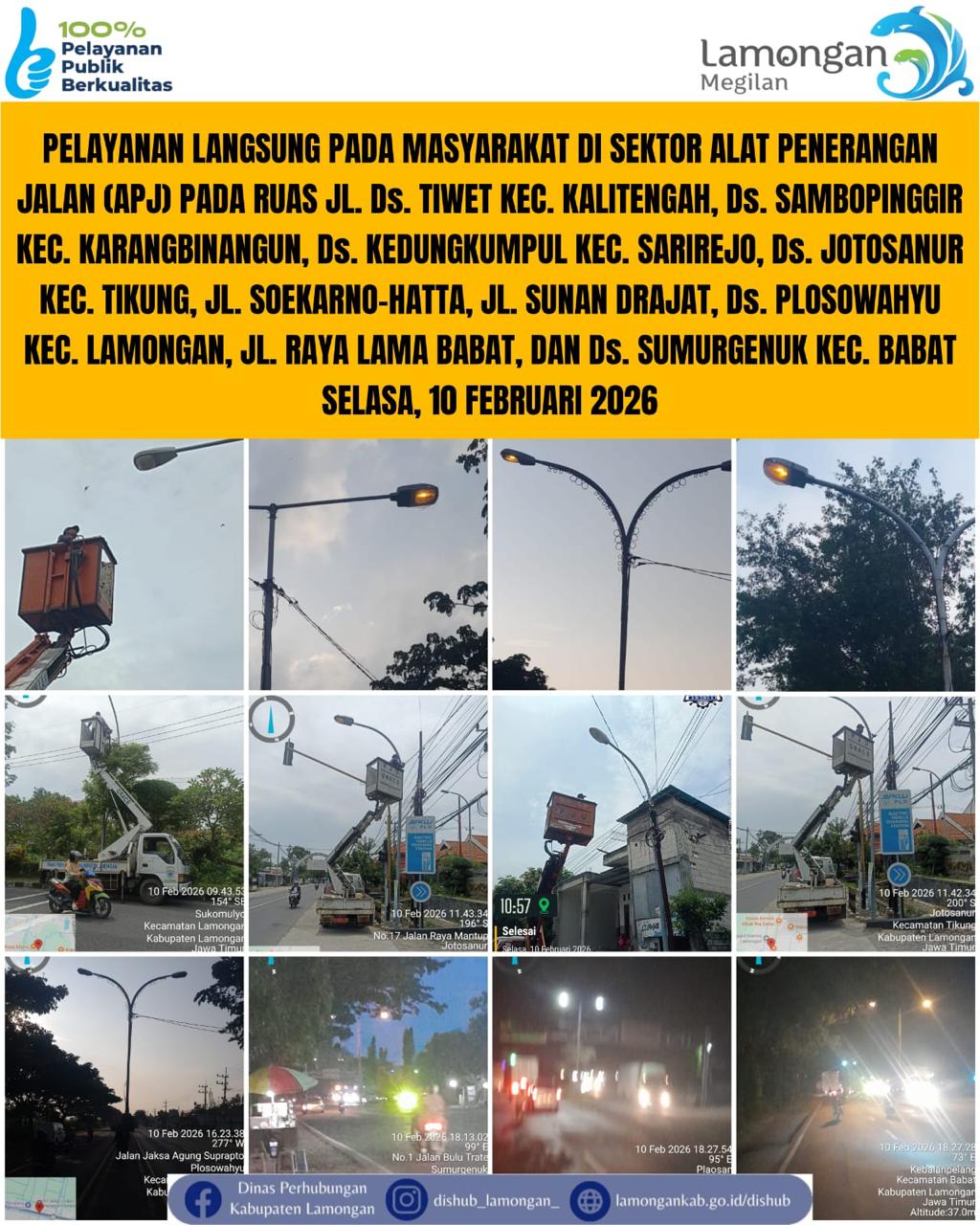 Foto: Pelayanan Langsung pada Masyarakat di Sektor Penerangan Jalan Umum (PJU) di Kecamatan Kalitengah, Karangbingangun, Sarirejo, Tikung, Lamongan, & Babat