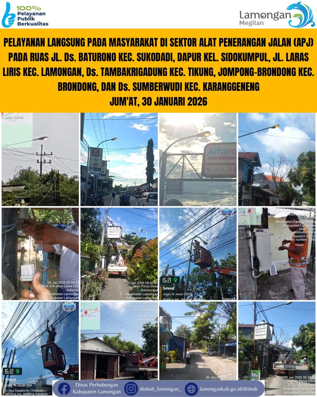 Foto: Pelayanan Langsung pada Masyarakat di Sektor Penerangan Jalan Umum (PJU) di Kecamatan Lamongan, Tikung, Brondong, & Karanggeneng