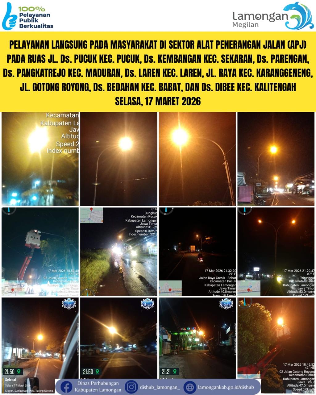 Foto: Pelayanan Langsung pada Masyarakat di Sektor Penerangan Jalan Umum (PJU) di Kecamatan Lamongan, Babat, Karanggeneng, Pucuk, Sekaran, & Lamongan