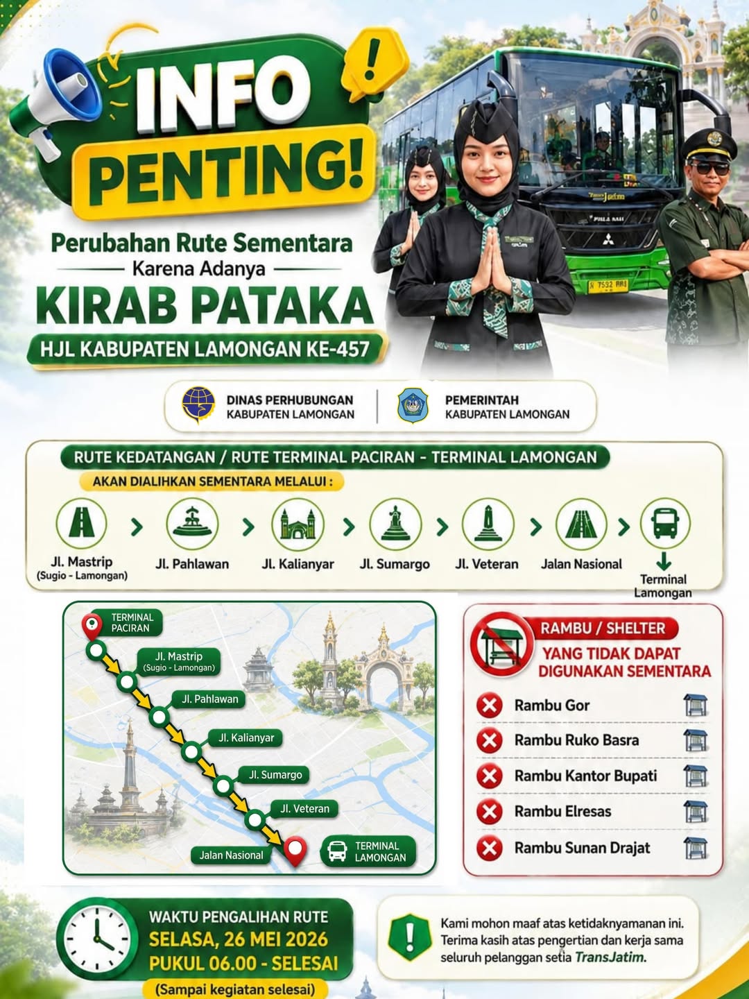 Foto: Rute Perjalanan Trans Jatim Akan Dialihkan Sementara Waktu Menghindari Jalur Kirab Pataka