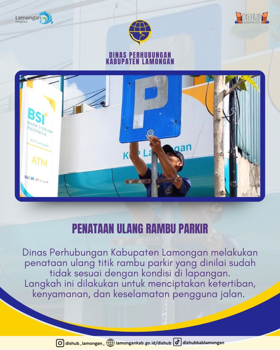 Foto: Dinas Perhubungan Kabupaten Lamongan Melakukan Penataan Ulang Rambu Parkir