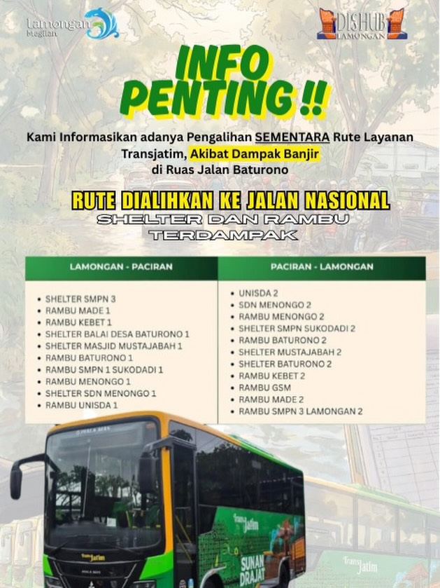 Foto: Layanan Trans Jatim Koridor 7 Lamongan–Paciran Mengalami Pengalihan Rute Sementara