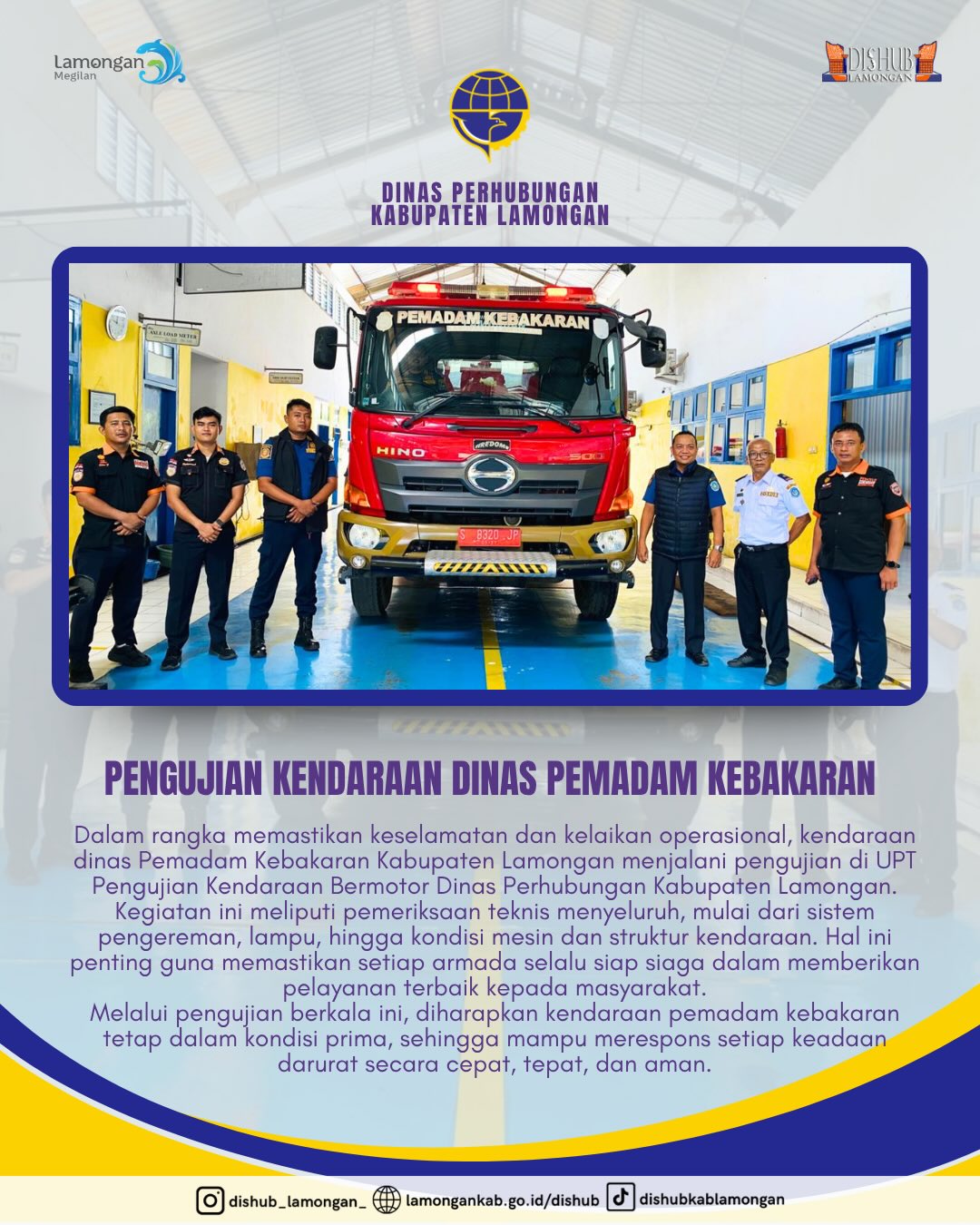 Foto: Kendaraan Dinas Pemadam Kebakaran Kabupaten Lamongan Menjalani Pengujian Di UPT Pengujian Kendaraan Bermotor