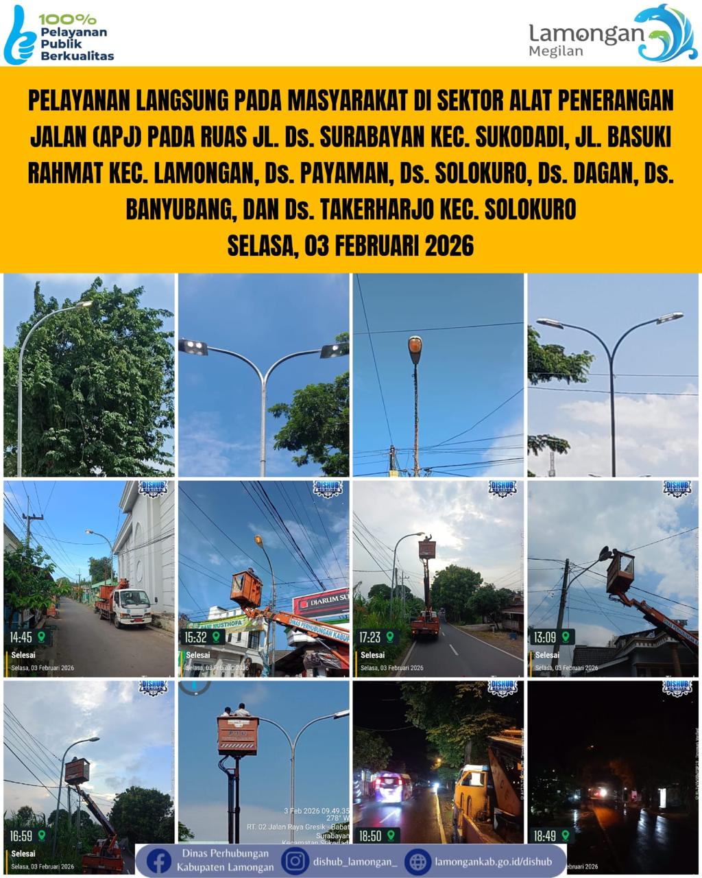 Foto: Pelayanan Langsung pada Masyarakat di Sektor Penerangan Jalan Umum (PJU) di Kecamatan Sukodadi, Lamongan, & Solokuro