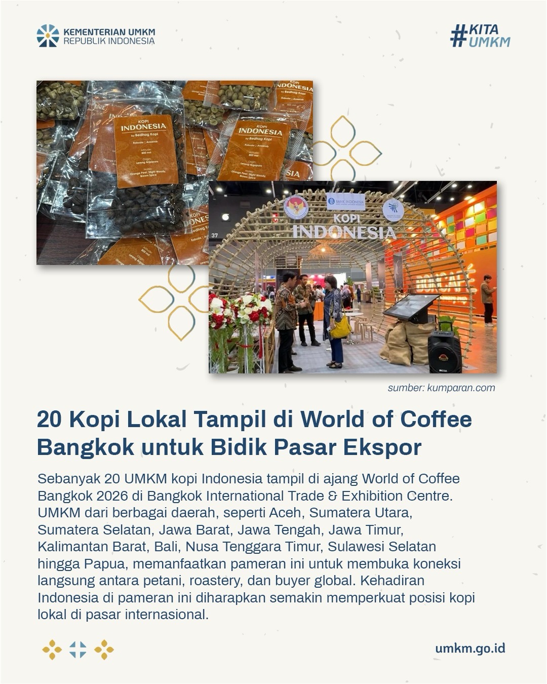 Foto: 20 Kopi Lokal Tampil di World of Coffee Bangkok untuk Bidik Pasar Ekspor