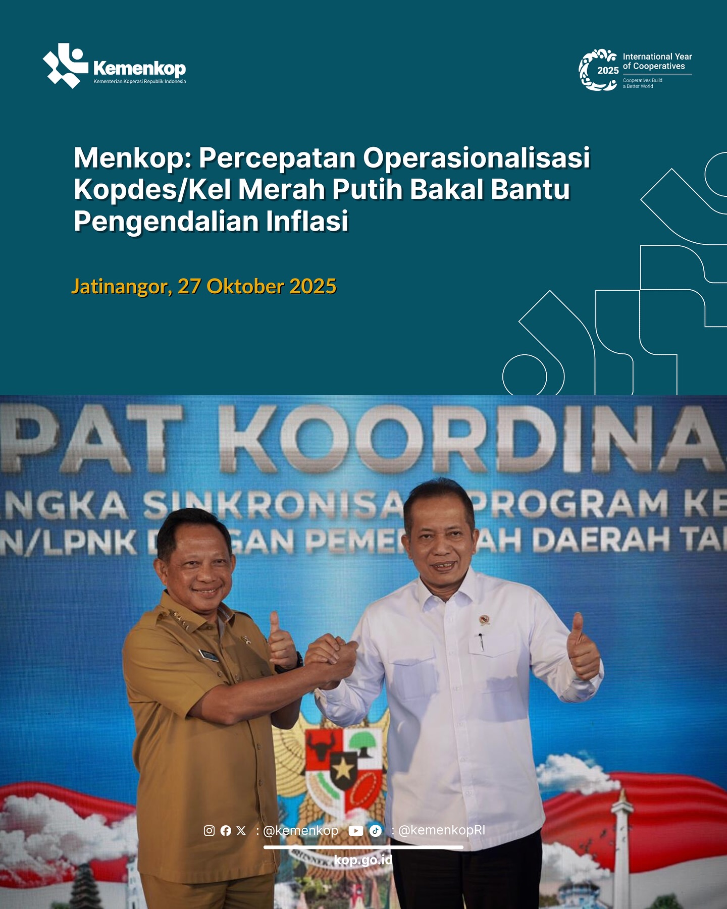 Foto: Menkop: Percepatan Operasionalisasi Kopdes/Kel Merah Putih Bakal Bantu Pengendalian Inflasi