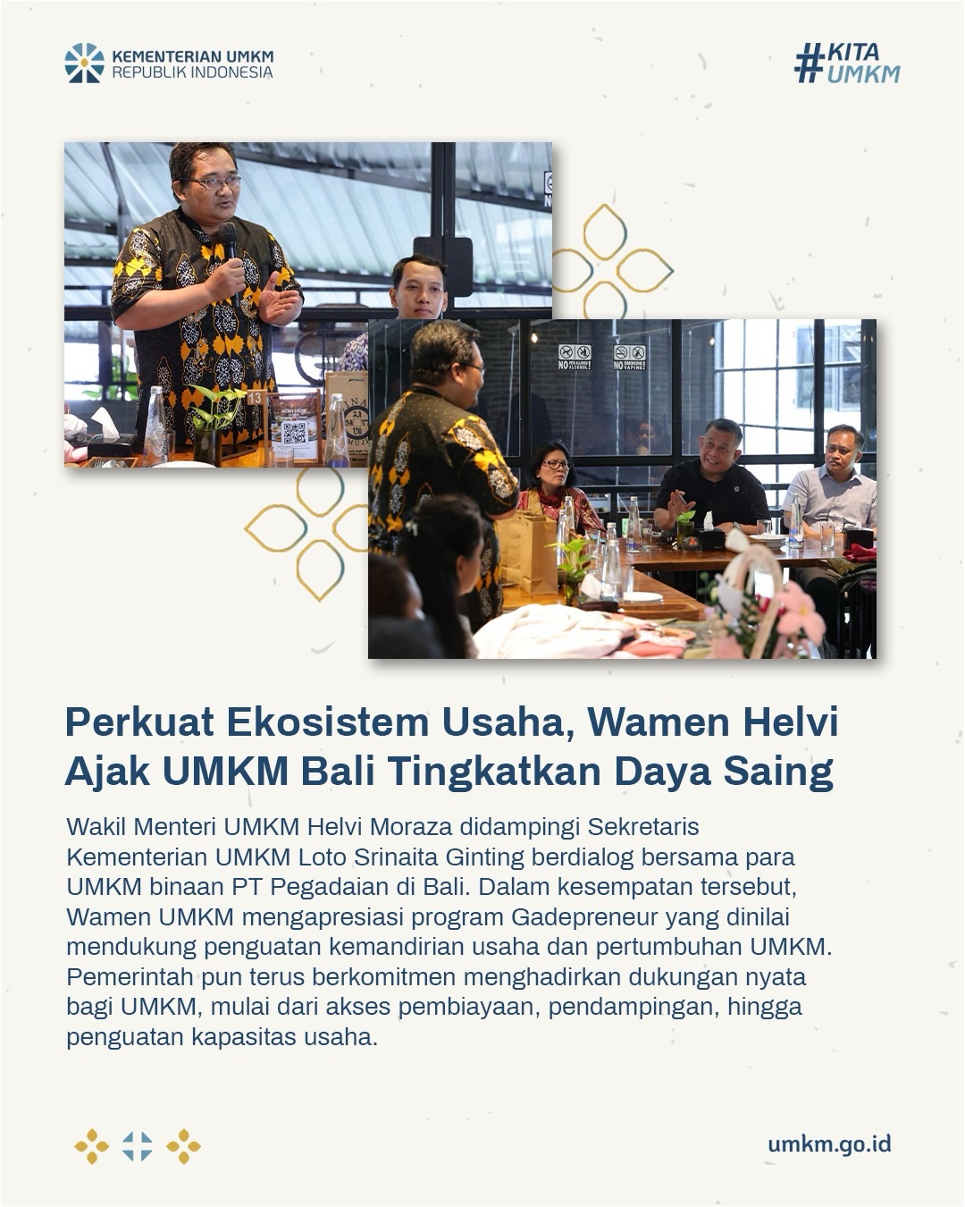Foto: Perkuat Ekonomi Usaha, Wamen Helvi Ajak UMKM Bali Tingkatkan Daya Saing