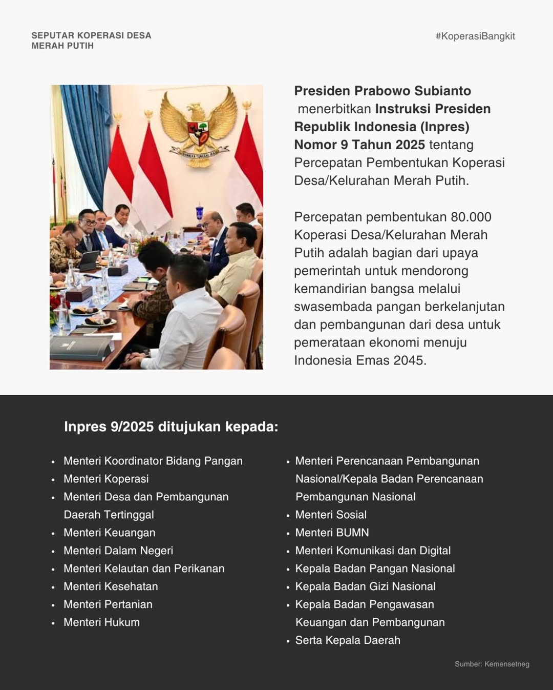 Inpres No 9 Tahun 2025 Tentang Percepatan Pembentukan Koperasi Desa/Kelurahan Merah Putih