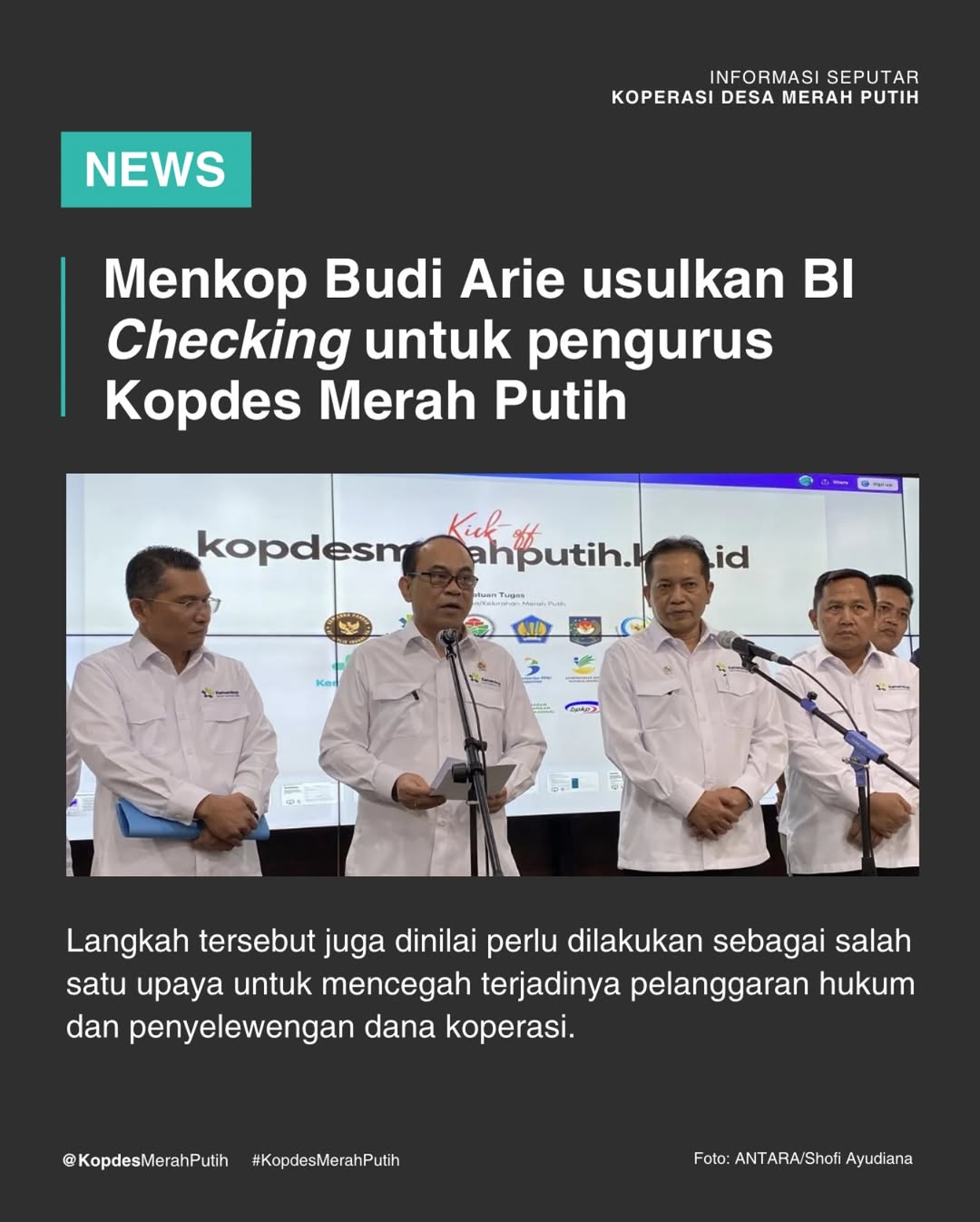 Menkop Budi Arie usulkan BI Checking untuk pengurus Kopdes Merah Putih