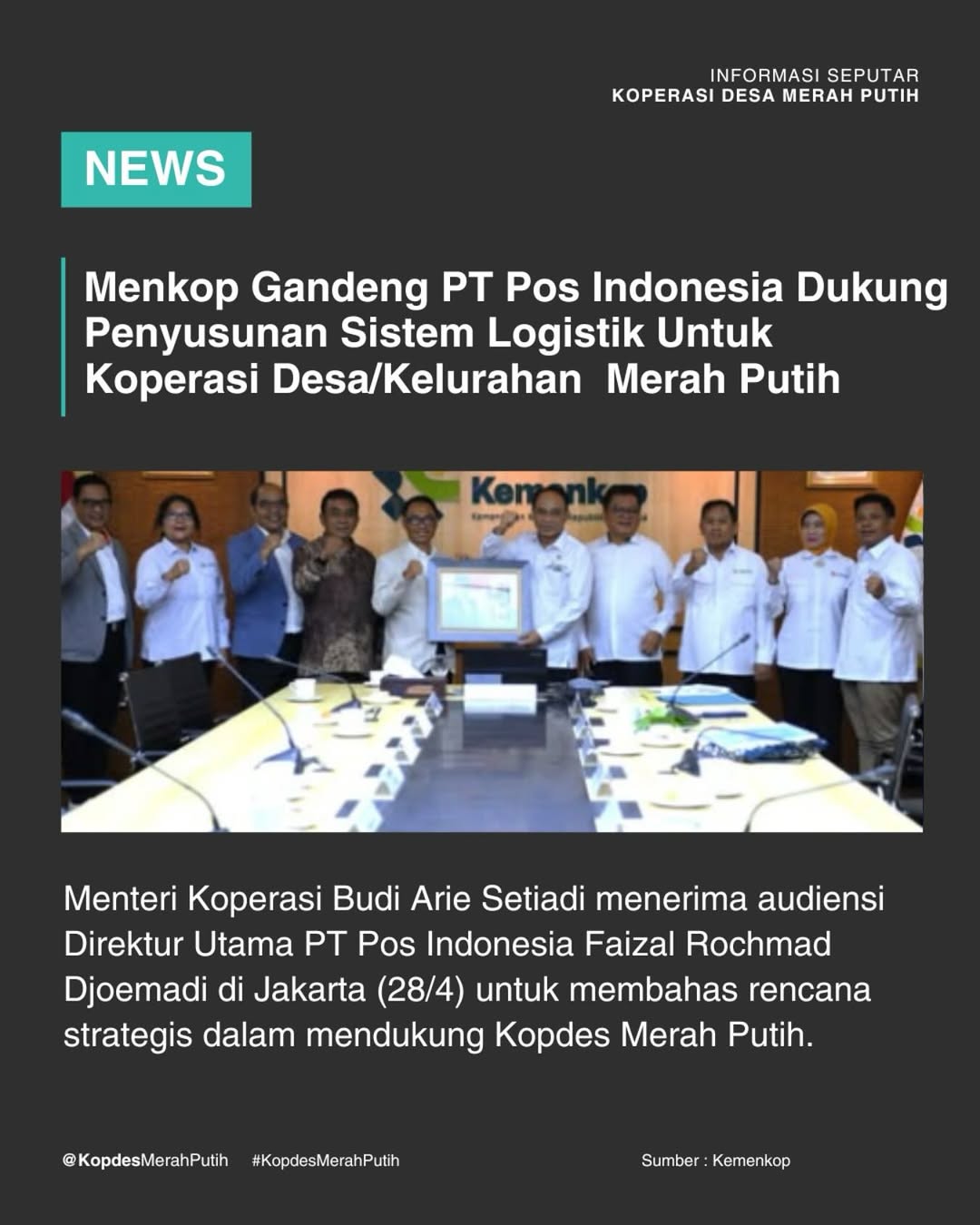 Menkop Gandeng PT Pos Indonesia dukung Penyusunan Sistem Logistik untuk Kopdes Merah Putih