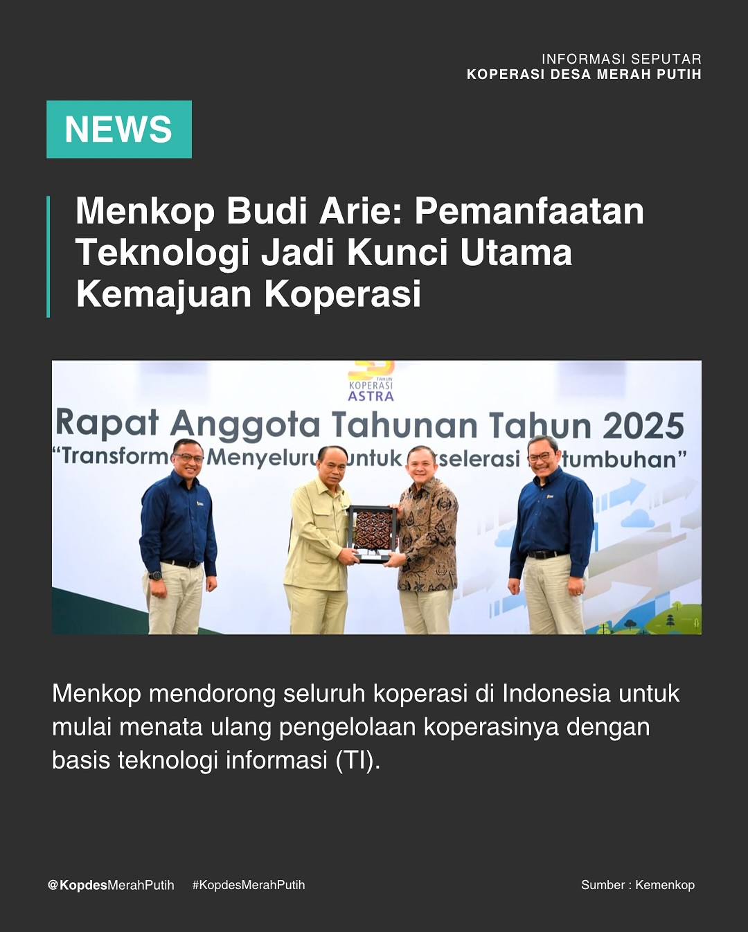 Menkop Budi Arie: Pemanfaatan Teknologi Jadi Kunci Utama Kemajuan Koperasi