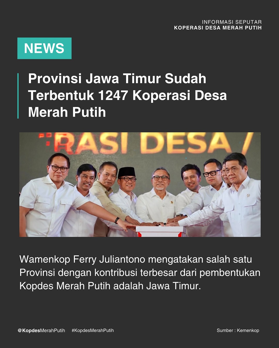 Provinsi Jawa Timur sudah terbentuk 1247 Kopdes Merah Putih