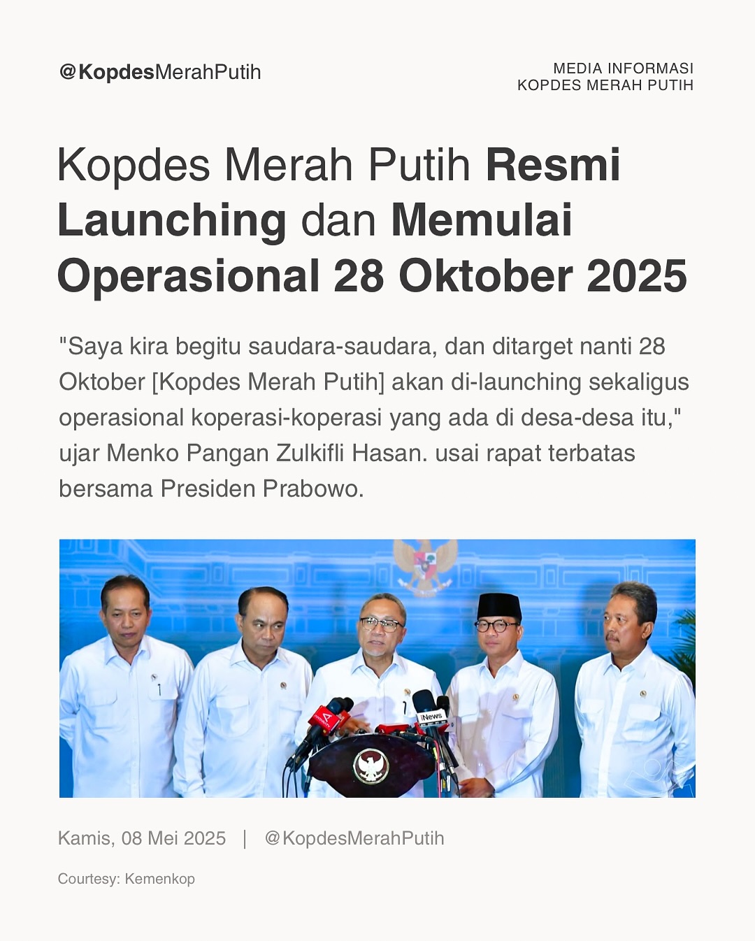 Kopdes Merah Putih Resmi Launching dan Memulai Operasional 28 Oktober 2025