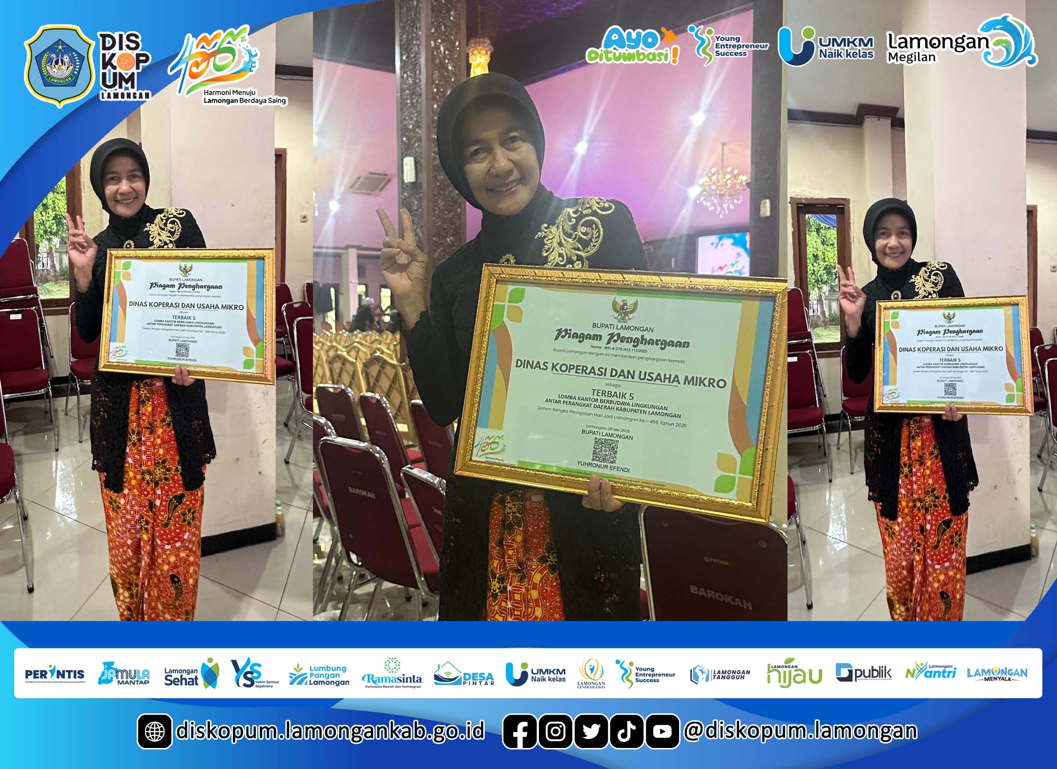 Selamat kepada Dinas Koperasi dan Usaha Mikro Kabupaten Lamongan atas prestasinya meraih Terbaik 5 dalam Lomba Kantor Berbudaya Lingkungan antar perangkat daerah