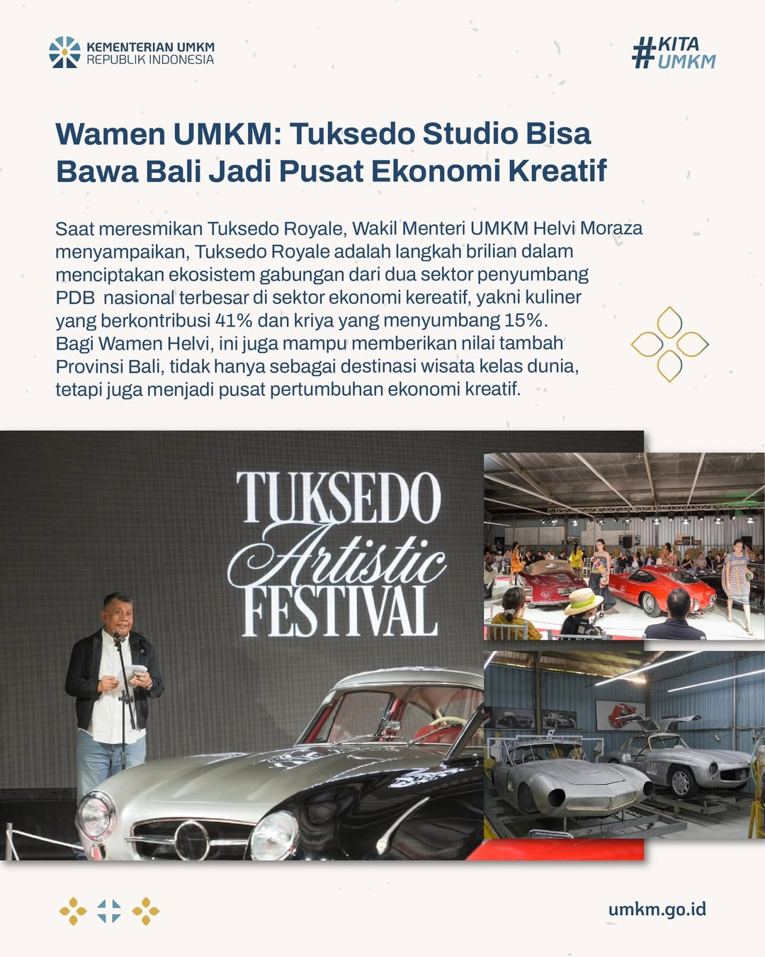 Foto: Wamen UMKM: Tuksedo Studio Bisa Bawa Bali JAdi Pusat Ekonomi Kreatif