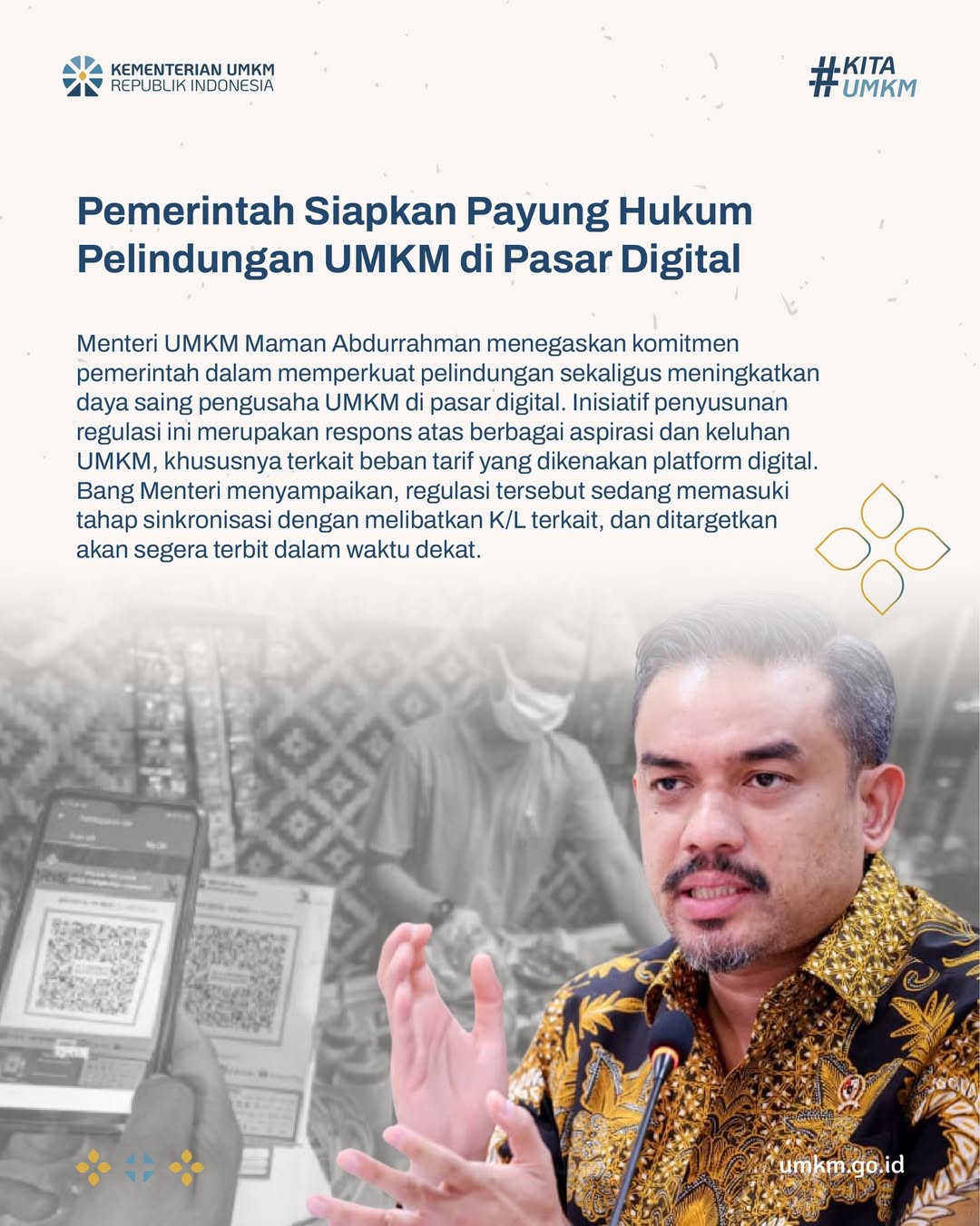 Foto: Pemerintah Siapkan Payung Hukum Perlindungan UMKM di Pasar Digital