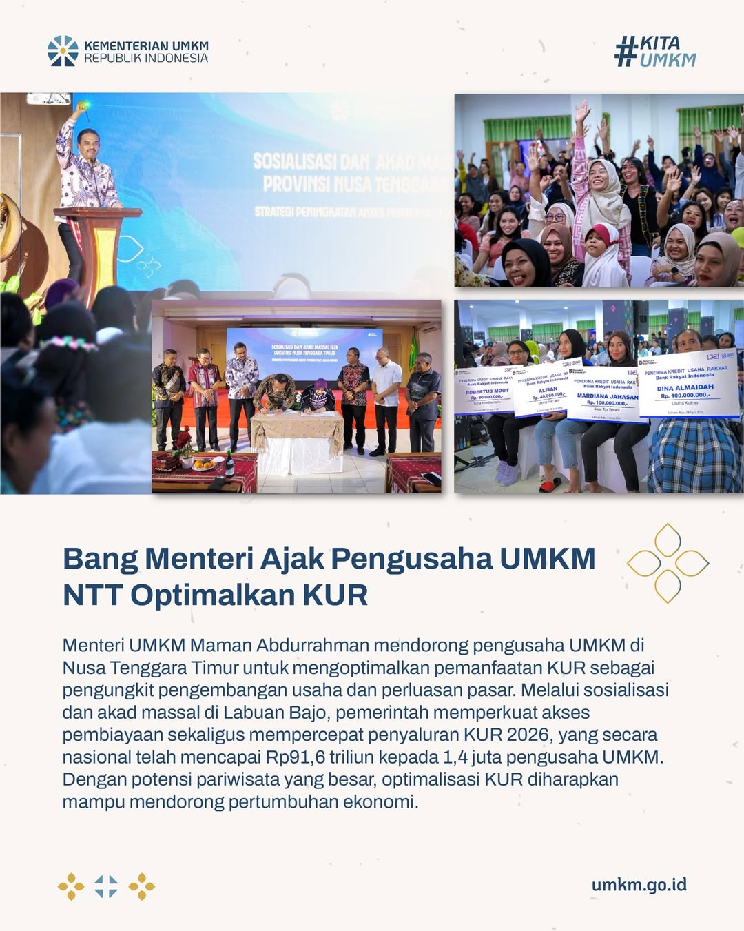 Foto: Bang Menteri Ajak Pengusaha UMKM NTT Optimalkan KUR