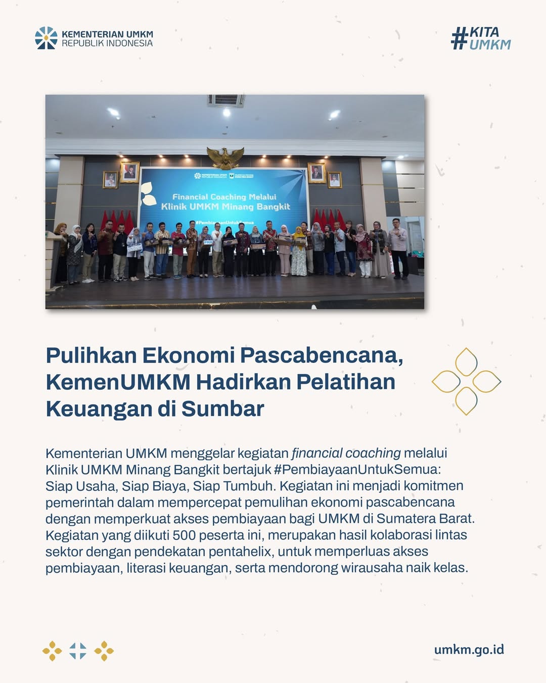 Foto: Pulihkan Ekonomi Pascabencana, KemenUMKM Hadirkan Pelatihan Keuangan di Sumbar