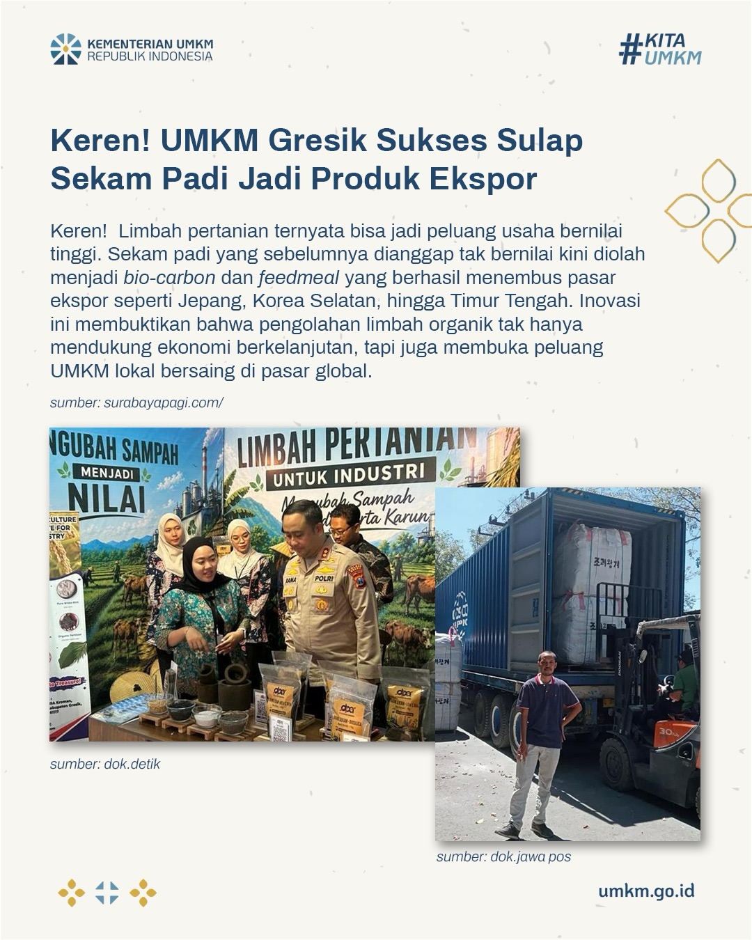 Foto: Keren! UMKM Gresik Suskes Sulap Sekam Padi Jadi Produk Ekspor