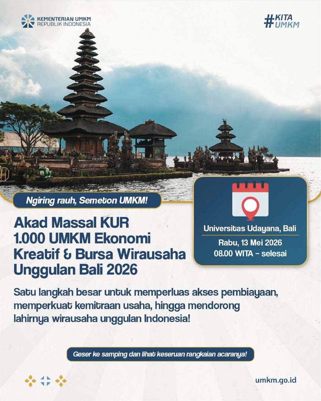 Foto: Akad Massal KUR 1.000 UMKM Ekonomi Kreatif & Bursa Wirausaha Unggulan Bali 2026