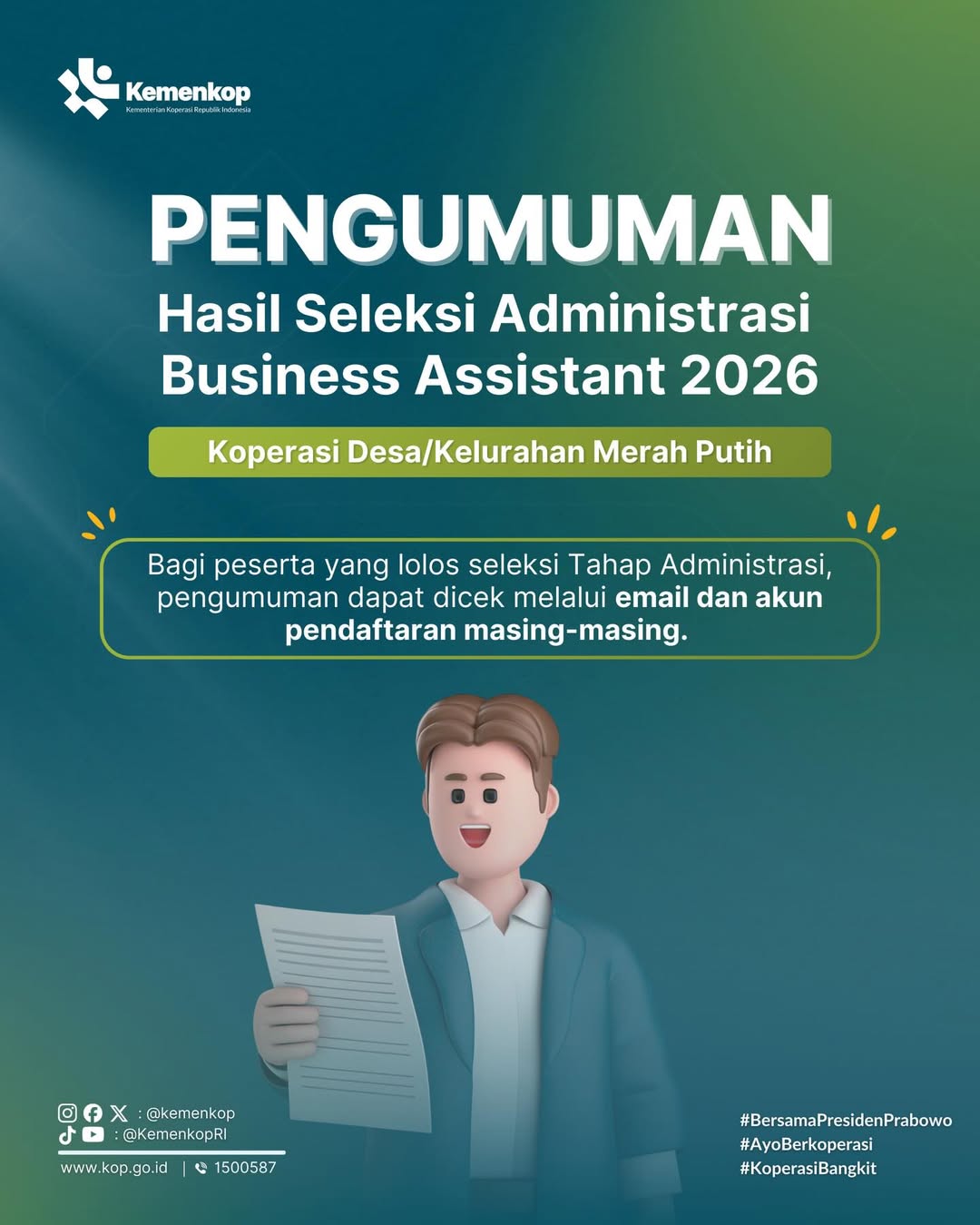 Foto: Pengumuman Hasil Seleksi Administrasi BA 2026 KDKMP