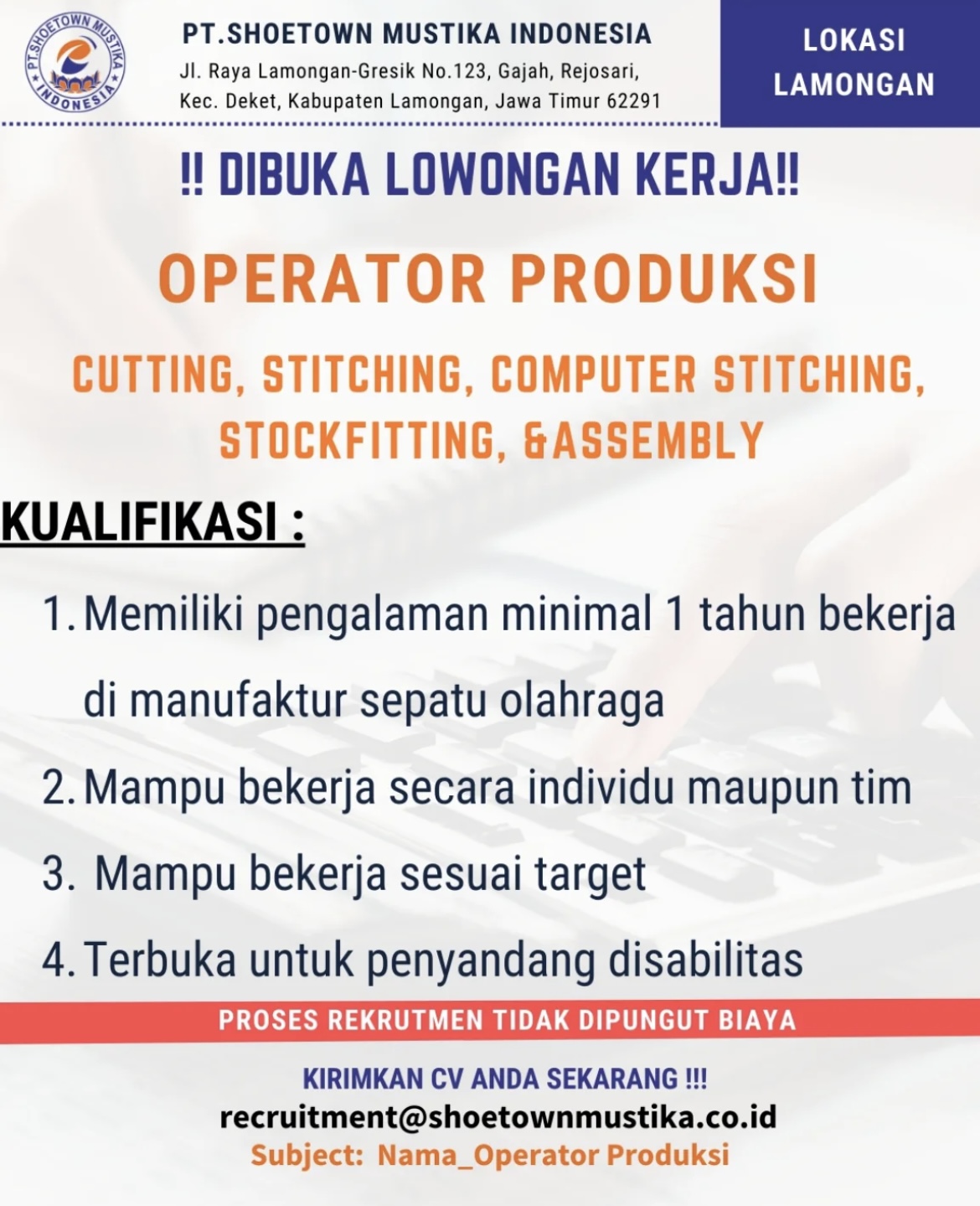 Foto: LOKER PT. SHOETOWN MUSTIKA INDONESIA