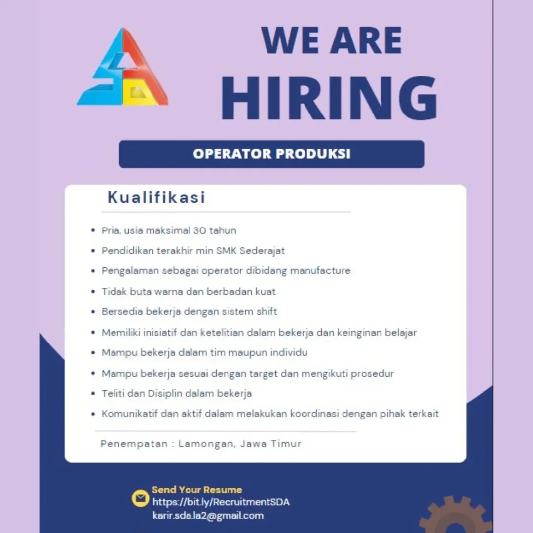 Foto: LOKER PT. SENTOSA DJAYA ABADI