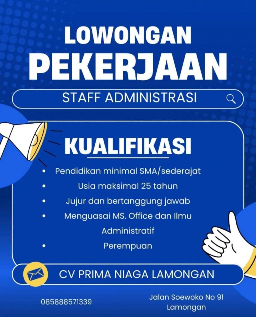 Foto: LOKER CV. PRIMA NIAGA LAMONGAN
