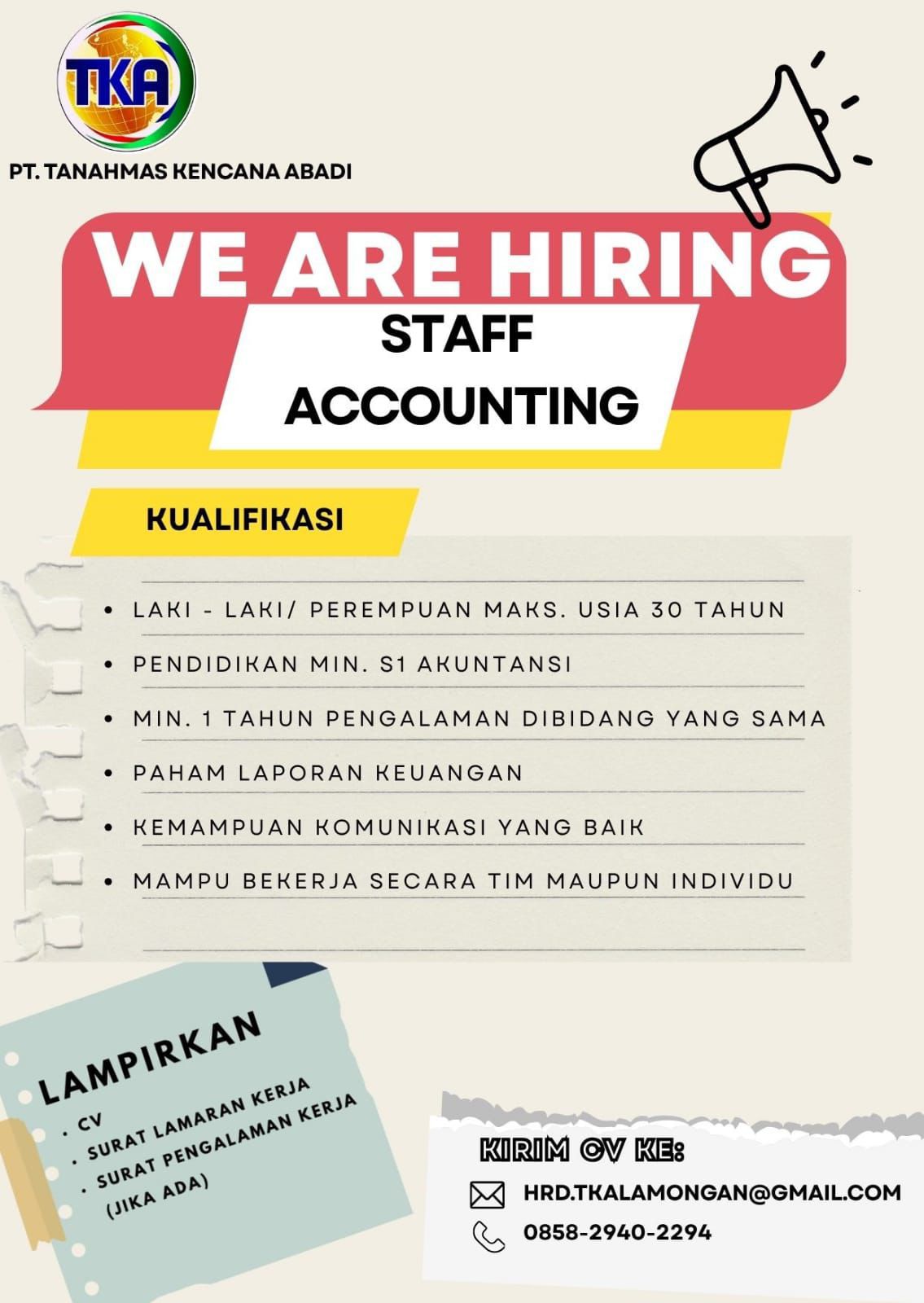 Foto: LOKER PT. TANAHMAS KENCANA ABADI